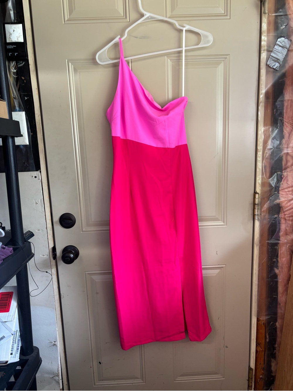 Petal & Pup Two-Tone Hot Pink & Light Pink One-Shoulder Maxi Dress b201